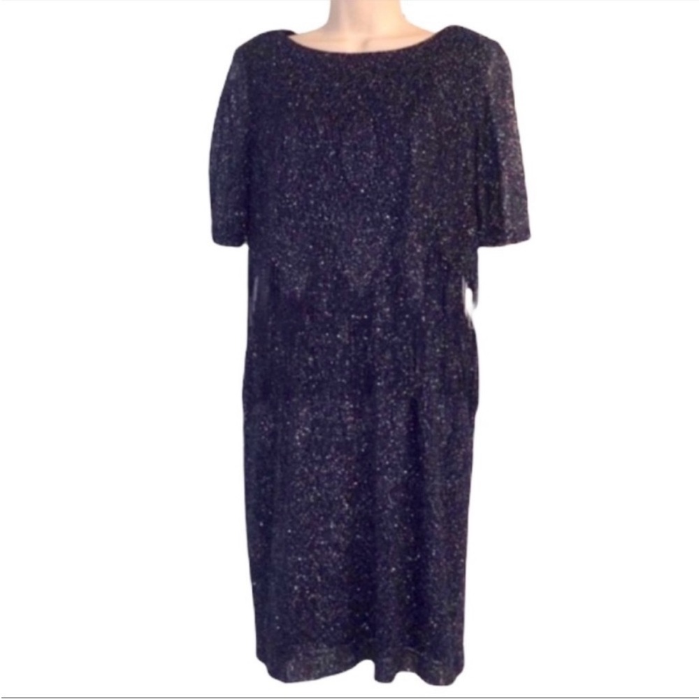 JESSICA HOWARD NAVY SILVER SPARKLE DRESS WITH FRINGE EUC